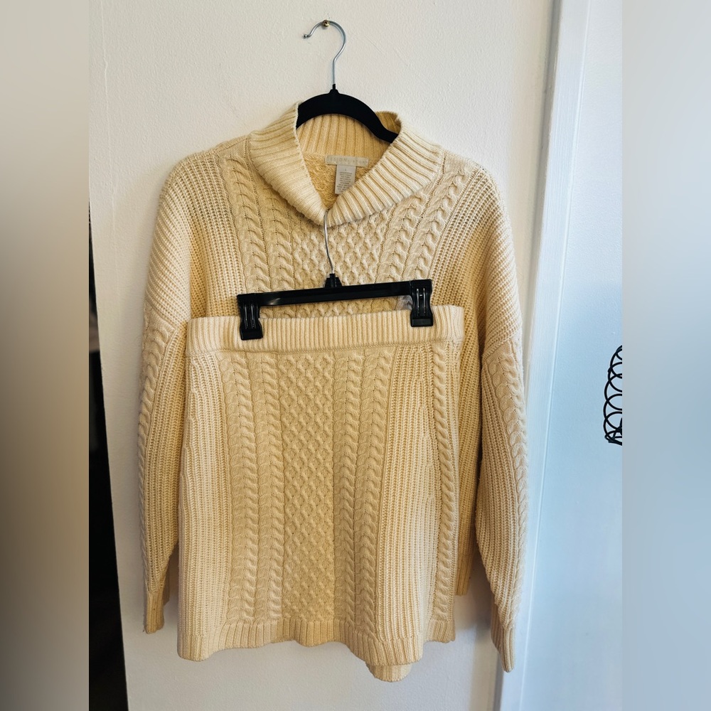 Design History Cream Cable Knit Turtleneck Sweater and Skirt